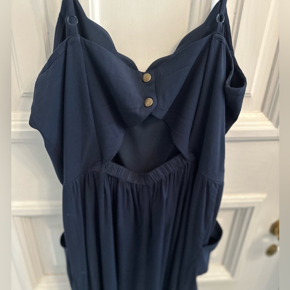 Navy Blue Romper with Cut Out Back with Scalloped Edge Details - Picture 11 of 11